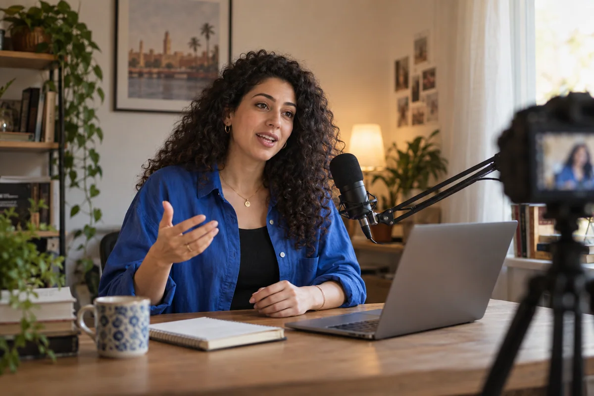 Arab technology creator preparing useful educational content