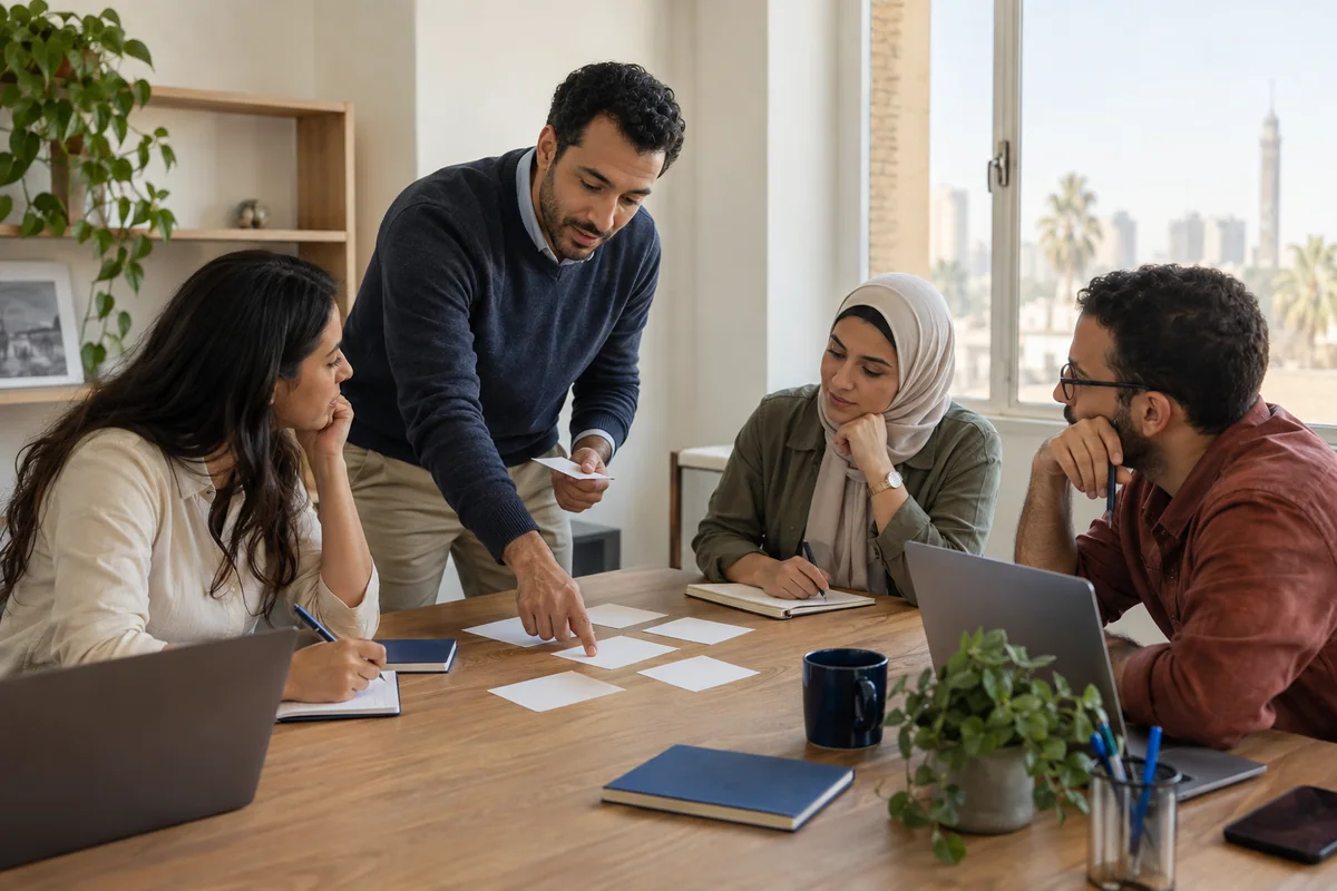 An Egyptian team learning a shared workflow — illustrative scene