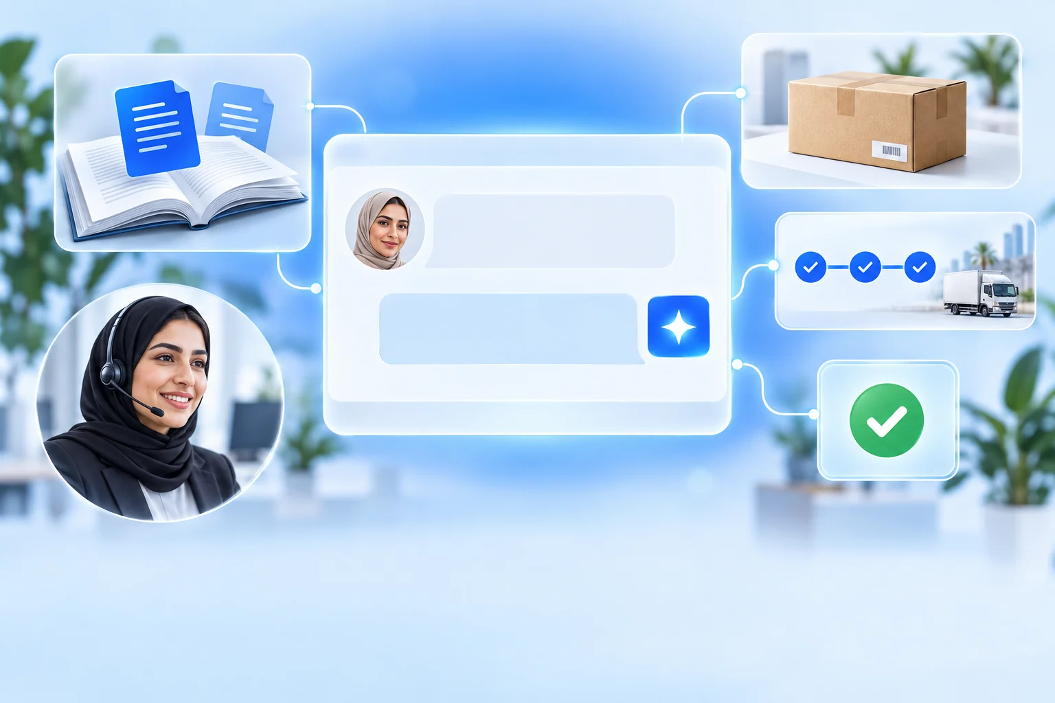 Illustrative TalosOps workspace connecting approved knowledge, order context and a confirmed next action