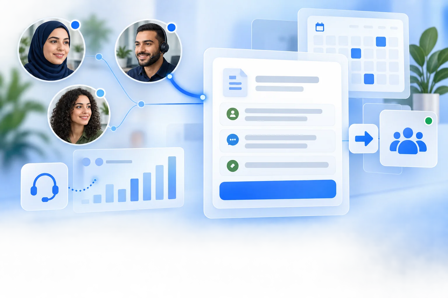 Illustrative TalosOps handoff view connecting an AI-assisted conversation to a human service team